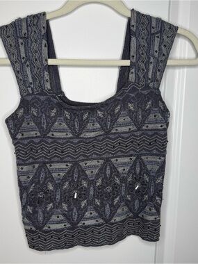 Free People Gray Beaded Embroidered Tank Top